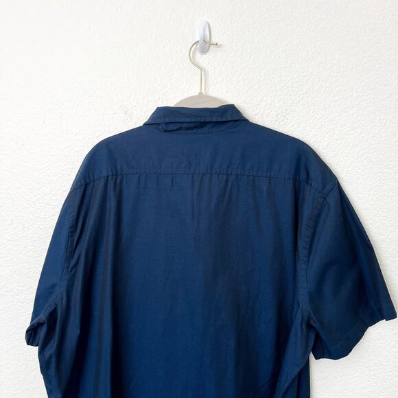 [Express] Blue Short Sleeve Casual Button Down Shirt 100% Cotton Metallic Sz XXL - Picture 4 of 10